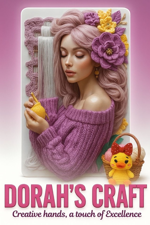 Dorah’s Craft poster: a woman crocheting, with the tagline Creative hands, a touch of excellence